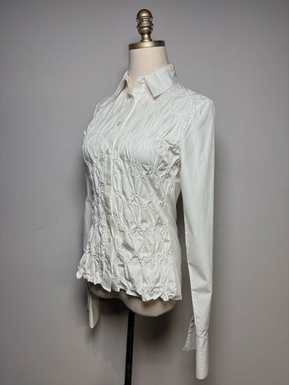 Women Size 2 Anne Fontaine White Pintuck Pure Cotton Pre-Owned Fitted Shirt