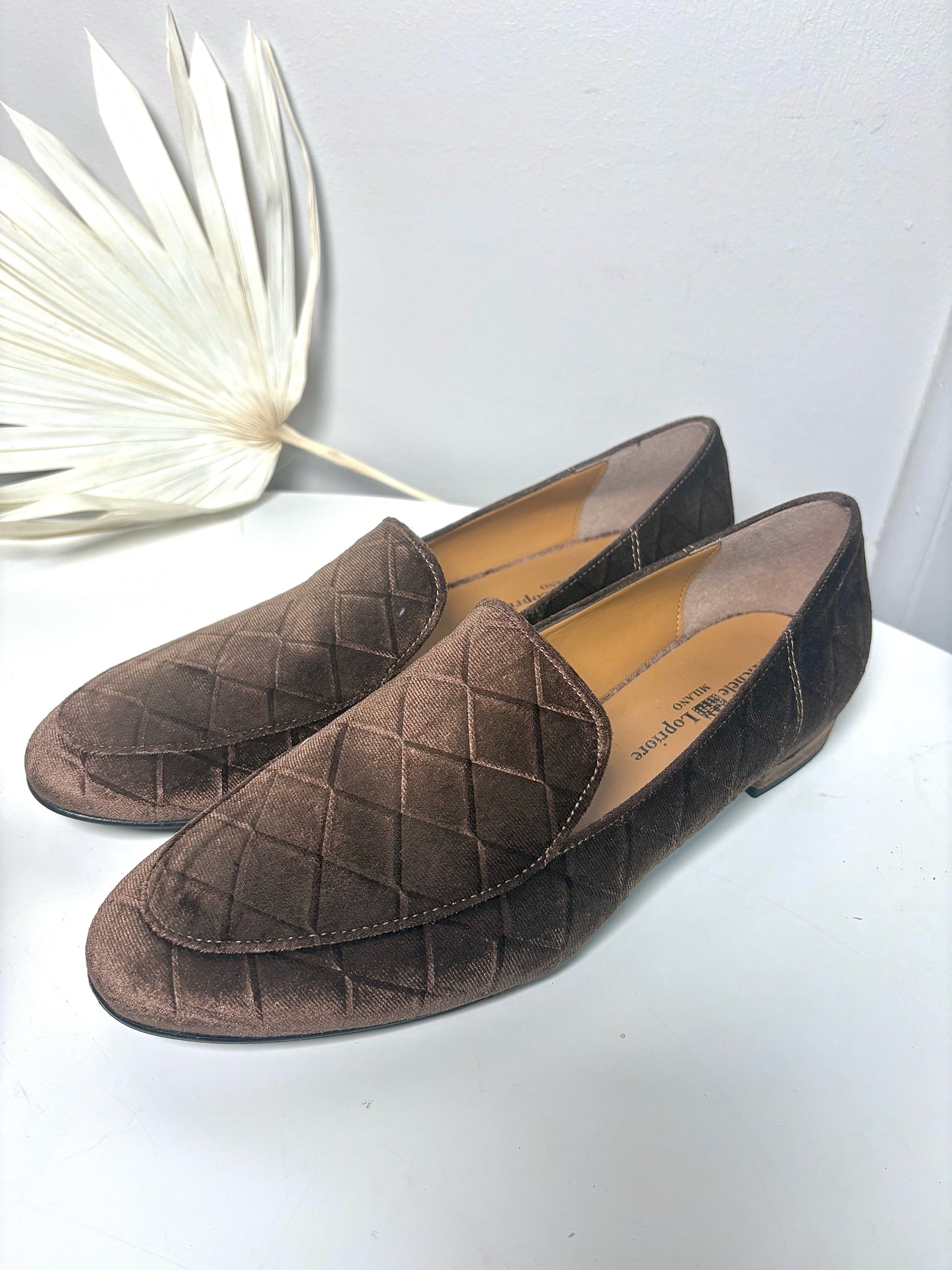 W Shoe Size 39 (8.5 US) Michele Lopriore Brown Fabric NWOT Loafers