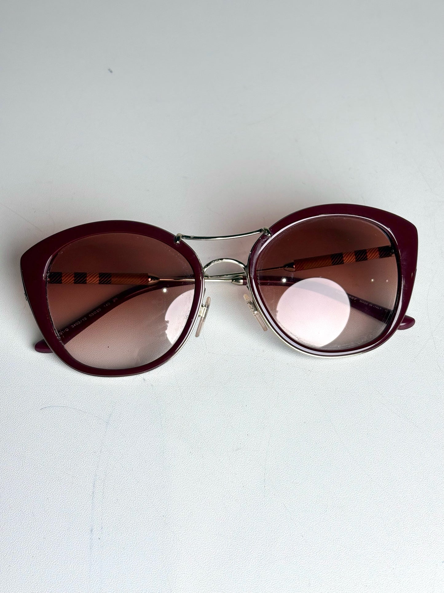 Burberry B4251-Q Cat Eye Women's Pre-owned Burgundy Acetate, Metal Sunglasses