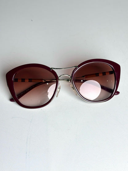 Burberry B4251-Q Cat Eye Women's Pre-owned Burgundy Acetate, Metal Sunglasses