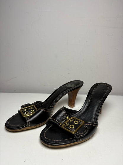 Women Shoe Size 8.5 (Estimated) Coach Margot Black Leather Vintage Y2K Rare Pre-Owned Sandals