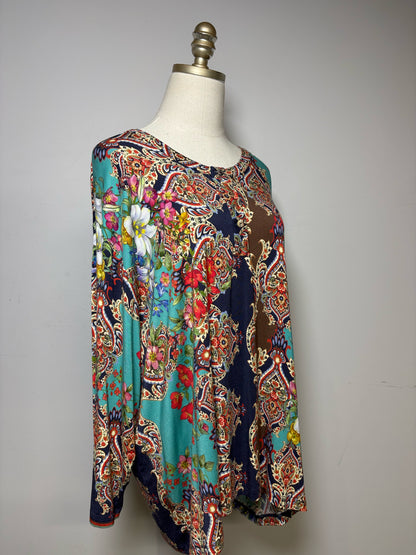 Women Size XXL Johnny Was Olive Green Floral Print Pre-Owned Long Sleeve Shirt