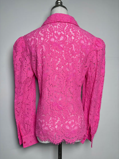 Women Size S L'Agence Hot Pink Lace Cotton Blend Blouse