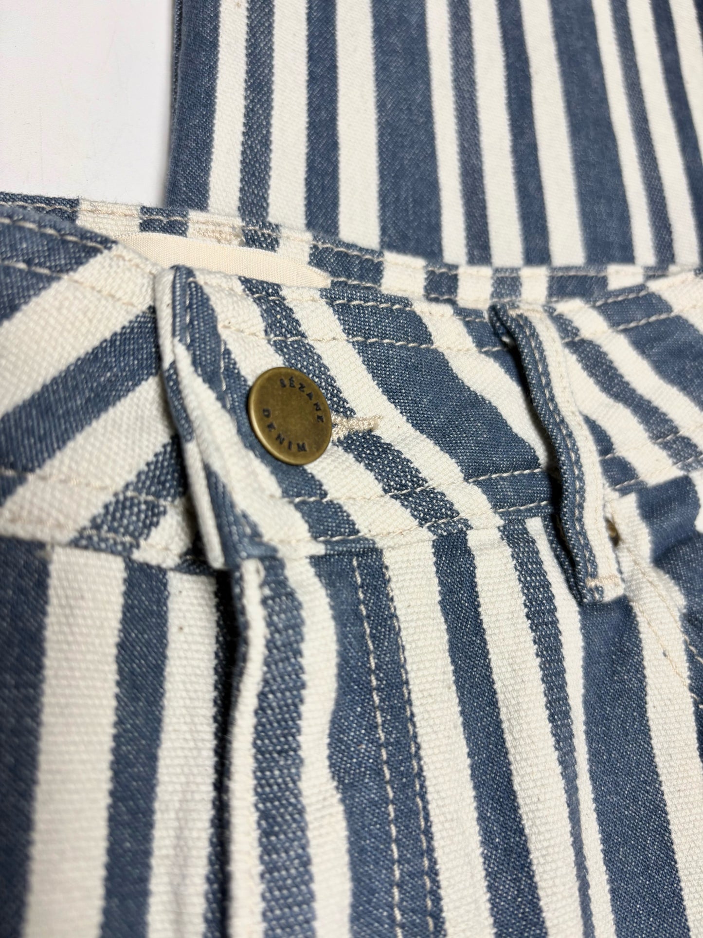 Women Size 38 Sézane Blue & White Vertical Stripe Cotton Blend Pre-Owned Wide-Leg Jeans