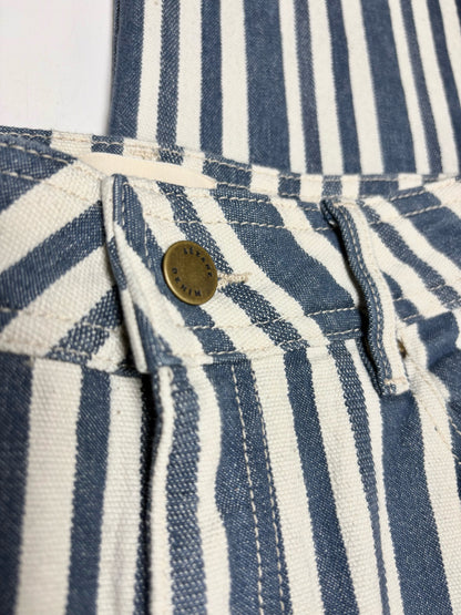 Women Size 38 Sézane Blue & White Vertical Stripe Cotton Blend Pre-Owned Wide-Leg Jeans