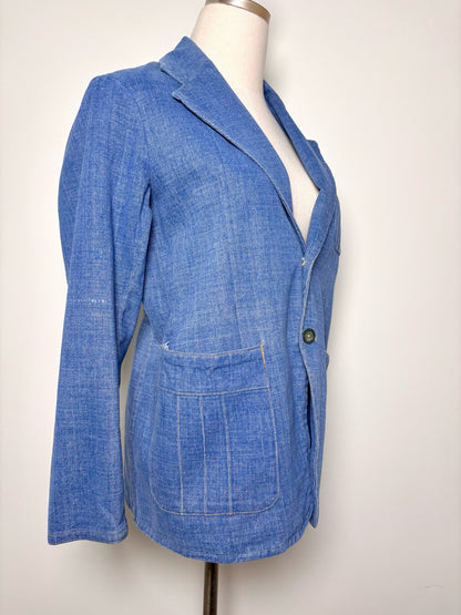 Women Size S No Label Blue Solid Denim Vintage Jacket