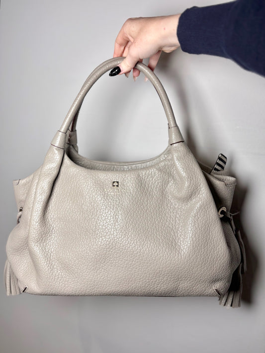 Kate Spade Madison Ave Dumpling Satchel Solid Leather Pre-owned Gray Purse