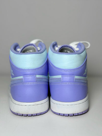 W Shoe Size 8.5 Nike Jordan 1 Mid Purple Aqua Leather High Top Sneakers