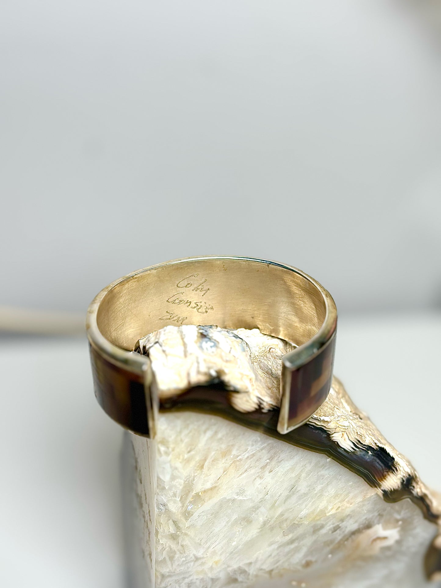 Brown Colin Coonsis Inlay Tiger Eye Sterling Silver 925 Cuff Bracelet