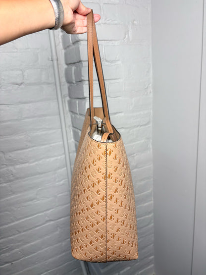 Jimmy Choo Embossed Monogram Leather Trim Pre-owned Caramel Tote Bag