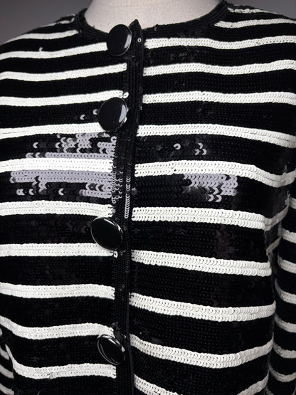 Women's Size 2 Veronica Beard Mickey Black White Striped Sequin NWT Pre-Owned Cropped Jacket
