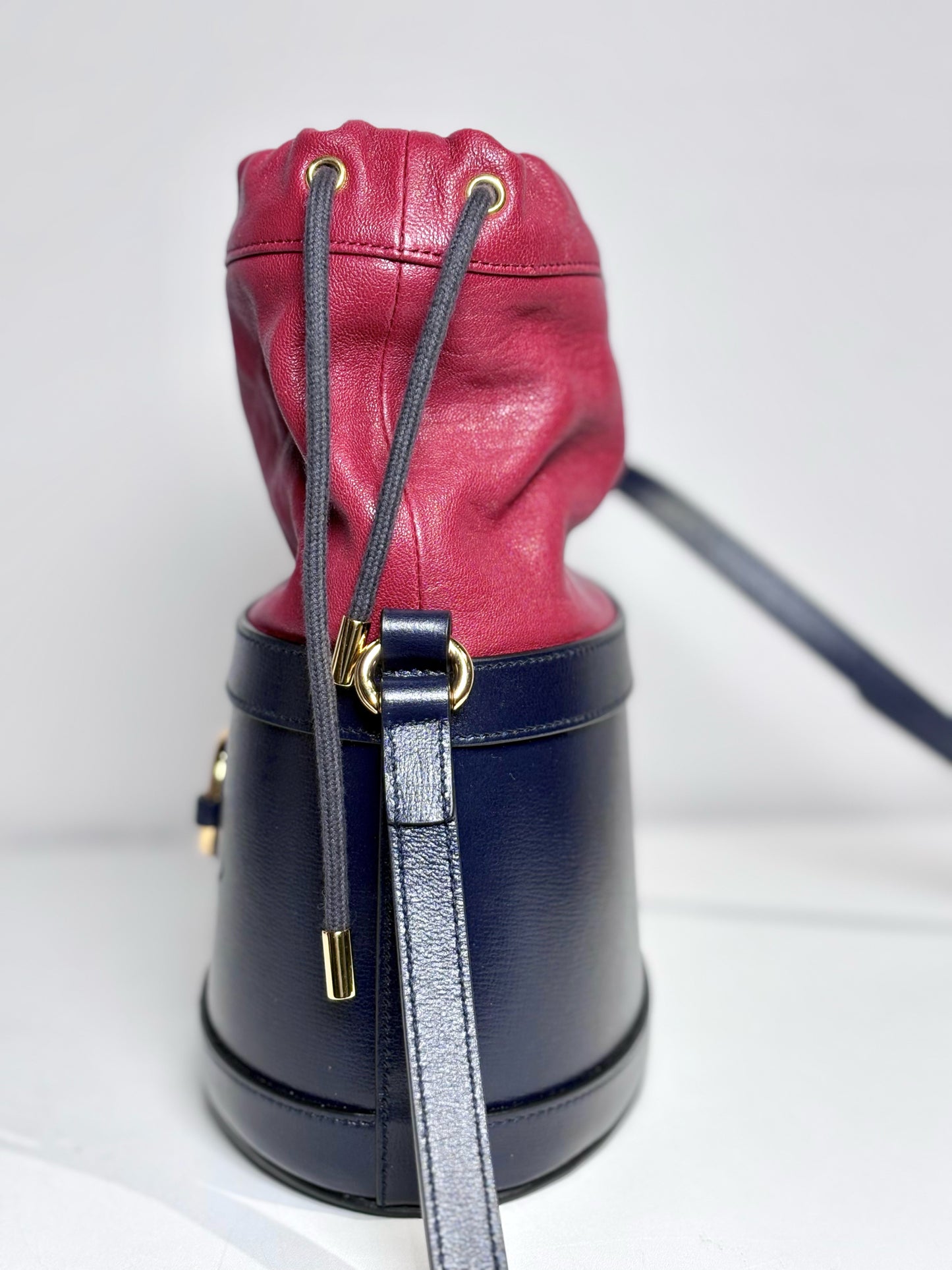 Leather Gucci Horsebit Red & Navy Purse