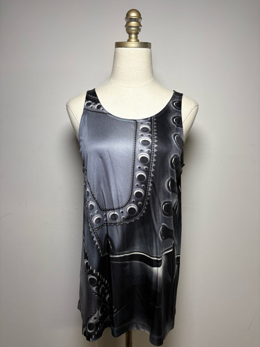 Women's Size S Mary Katrantzou Black Gray & White Painted Print Pure Silk NWT Pre-Owned Top
