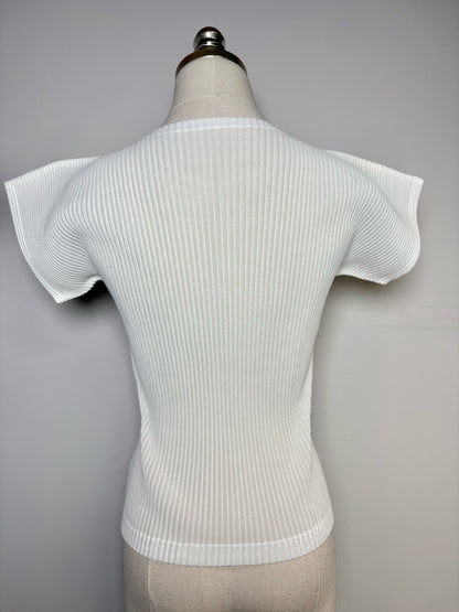 Women Size F (Free/One Size) Issey Miyake White Graphic Print Pleats Top