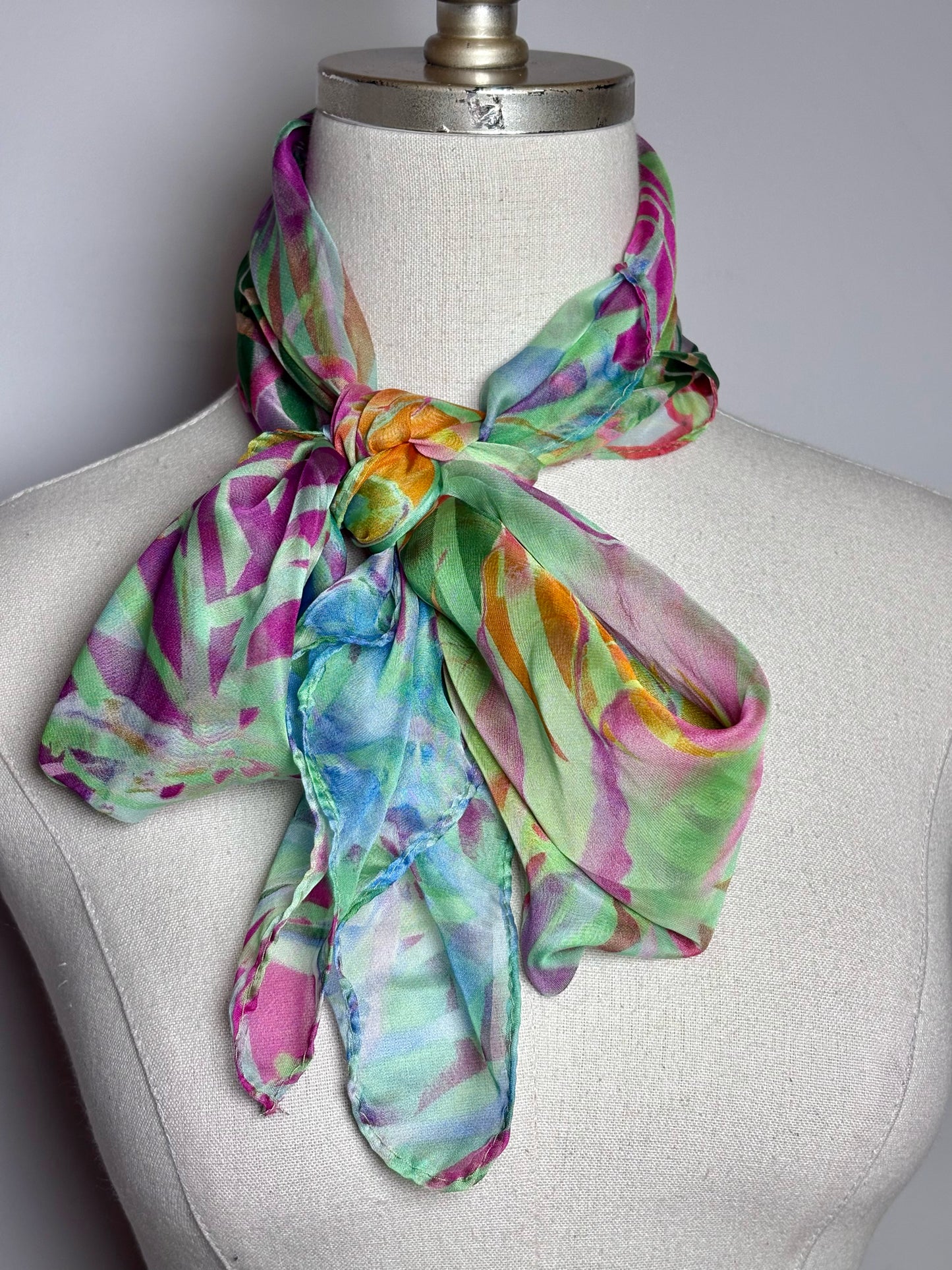 Swarovski Print Women's Silk Green, orange, pink, blue Scarf