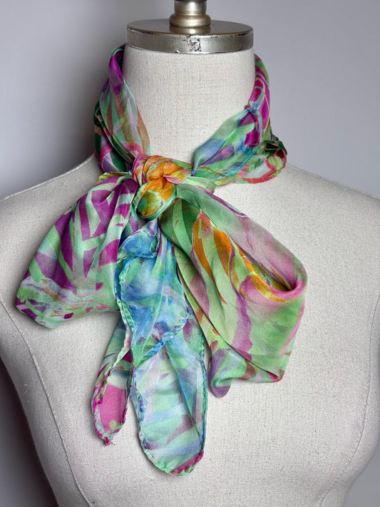 Swarovski Print Women's Silk Green, orange, pink, blue Scarf