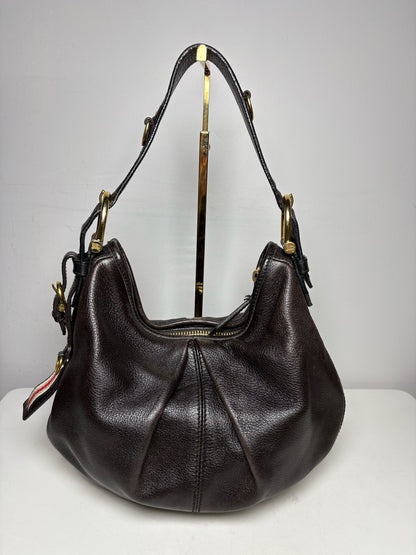 Women's Burberry Malika Vintage Dark Brown Leather Small Pre-Owned Hobo Shoulder Bag