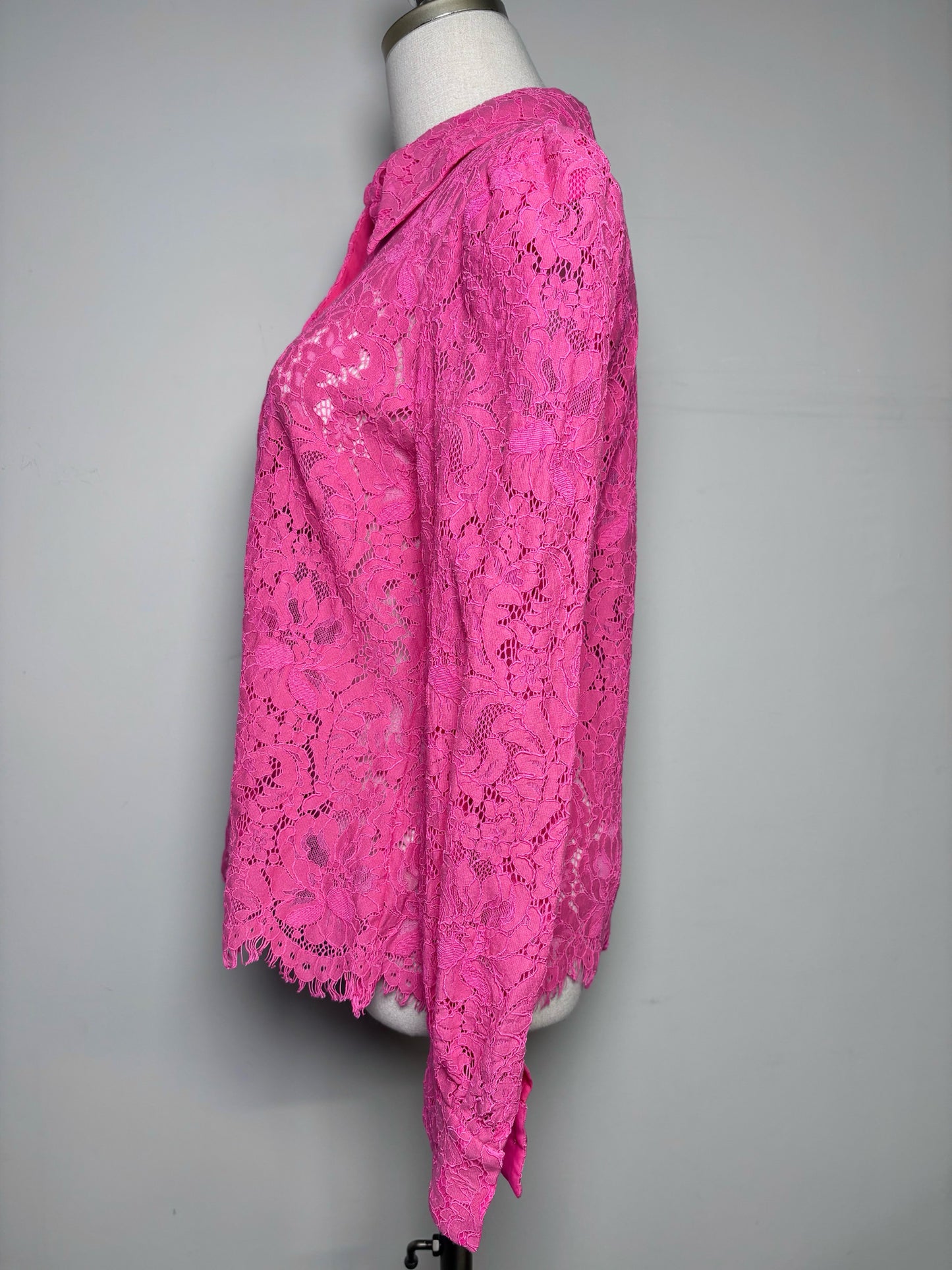 Women Size S L'Agence Hot Pink Lace Cotton Blend Blouse
