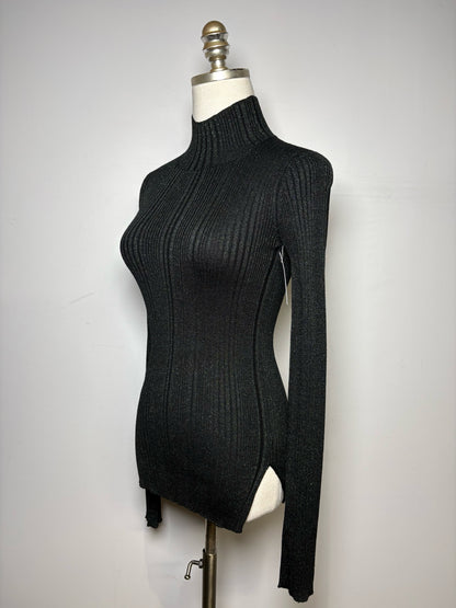 Women Size XS Helmut Lang Black-Green Glitter Women's Merino Wool Blend Sweater