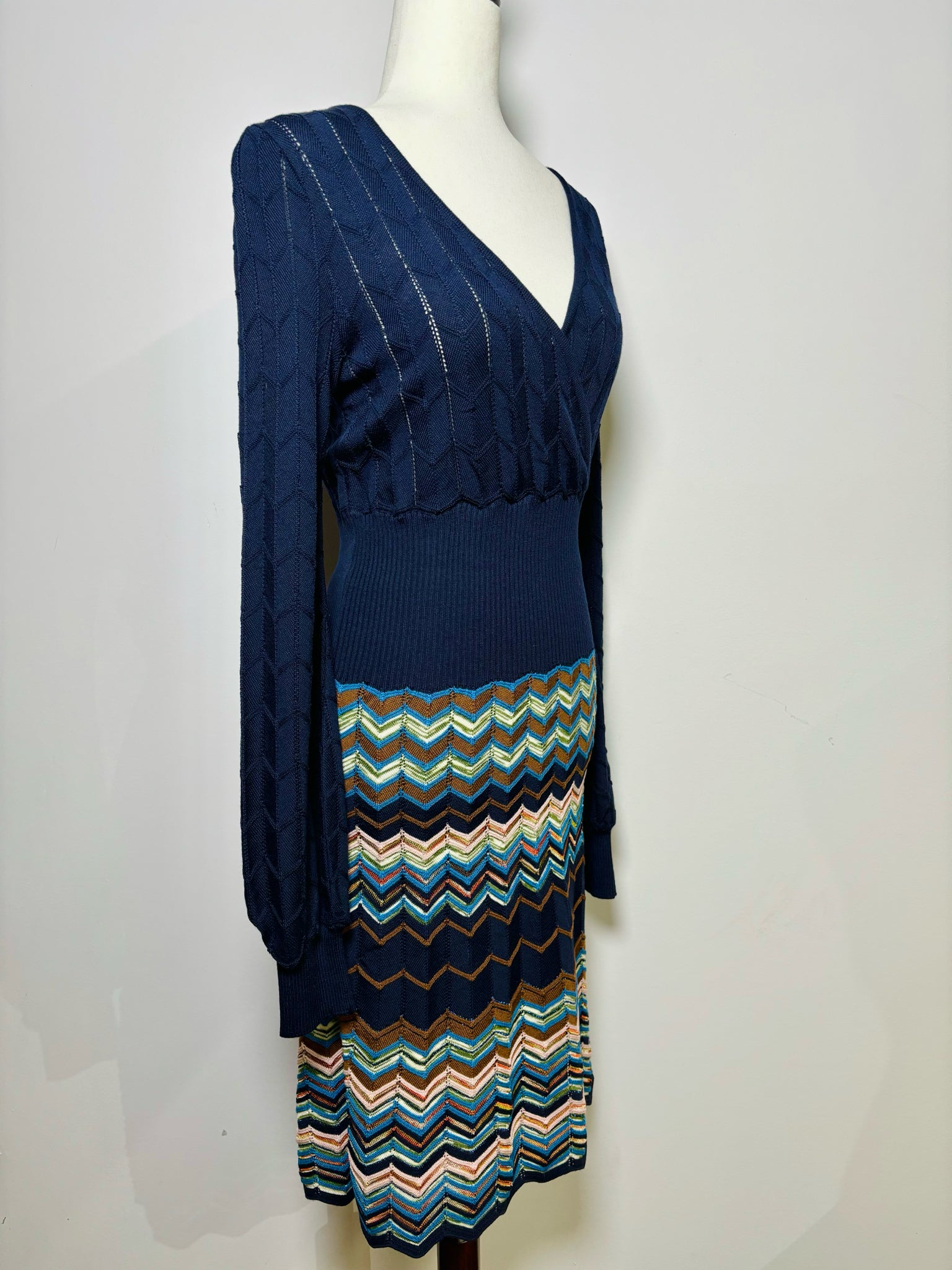 Women Size S Missoni Blue Zig Zag Chevron Knit Dress VIDA STYLE SHOP Women Size S Missoni Blue Zig Zag Chevron Knit Dress VIDA STYLE SHOP