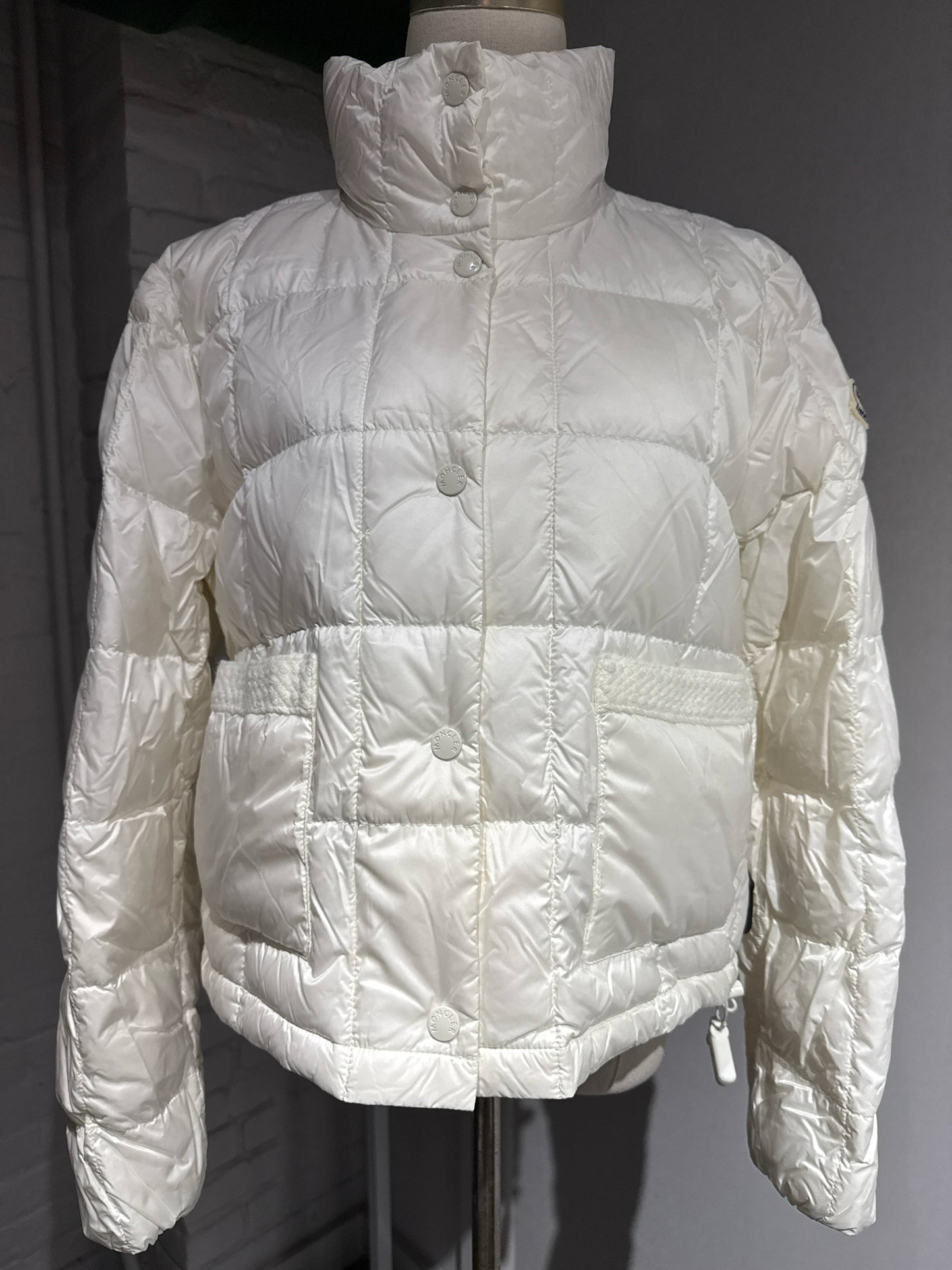 Women Size 4 (S) Moncler White Quilted Jacrieu Braided Shell Jacket