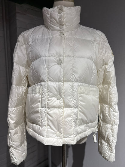 Women Size 4 (S) Moncler White Quilted Jacrieu Braided Shell Jacket