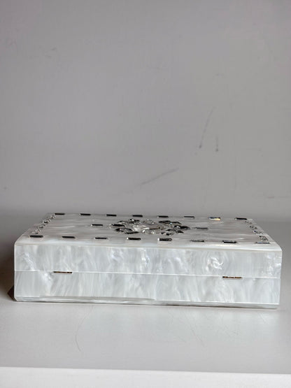 Asha Pearlescent Hardshell Crystal Embel  Pre-owned, NWT White Small Purse