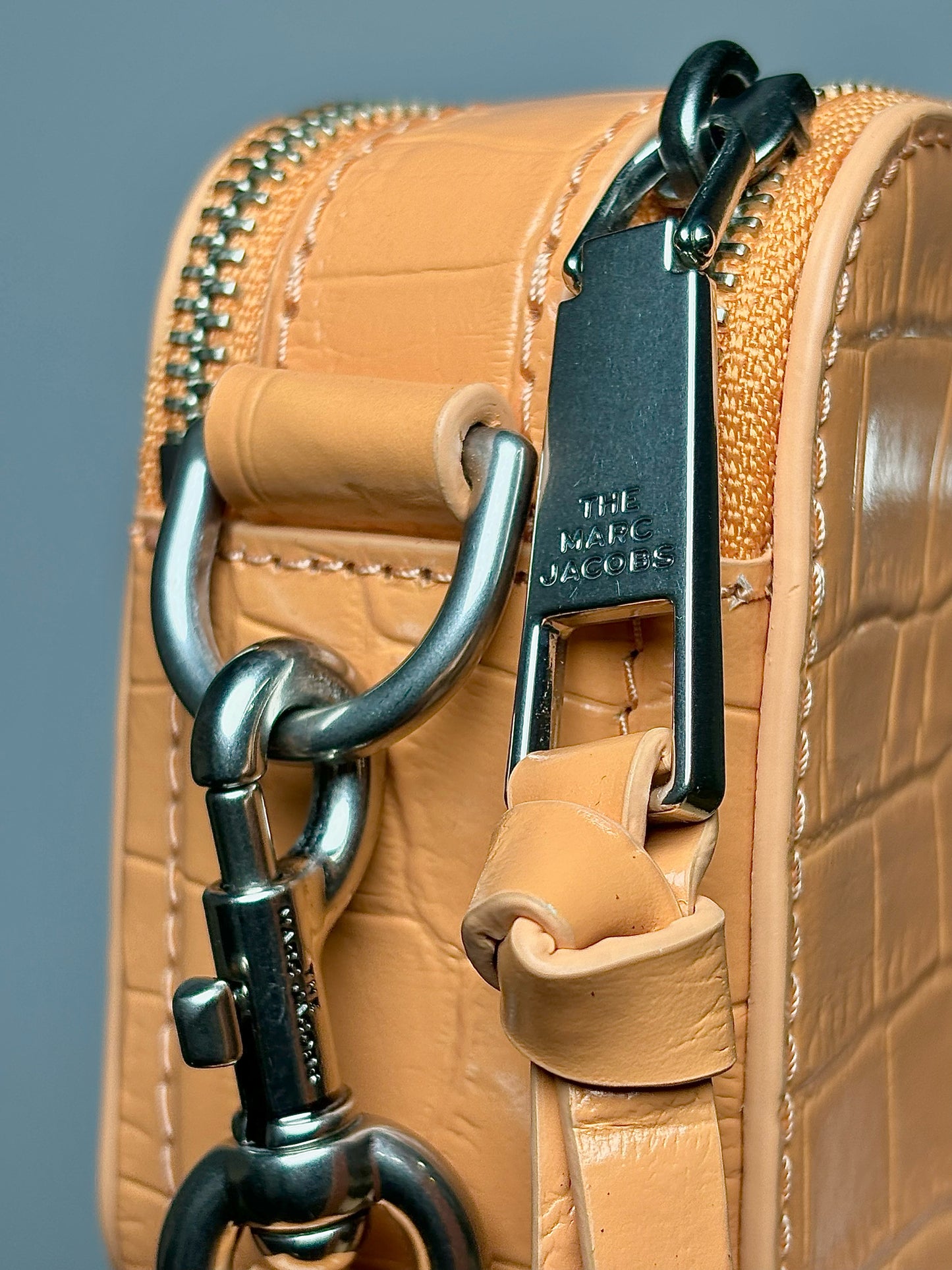 Marc Jacobs Croc Embossed Leather Peach Camera Crossbody Purse