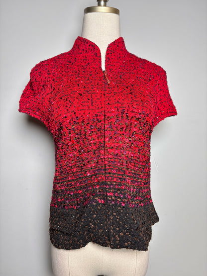 Women Size 6 St. John Couture Red, Black Boucle Jacket