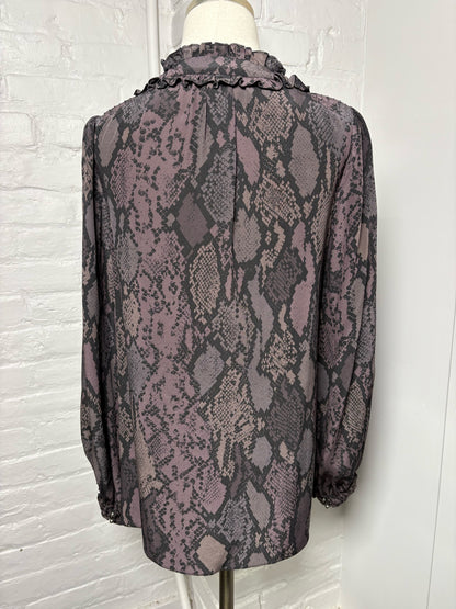 Women Size 10 Rebecca Taylor Gray, black, red Snakeskin Silk Blouse
