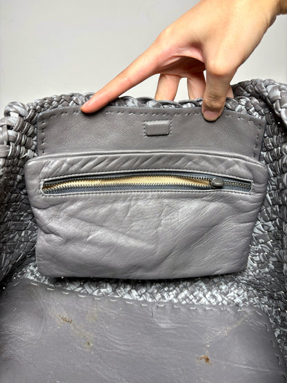 Falor Italia Woven Leather Pre-owned Gray Medium Purse