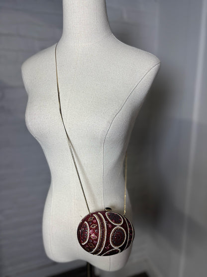 Judith Leiber Swarovski Crystals Egg Vintage Burgundy Purse