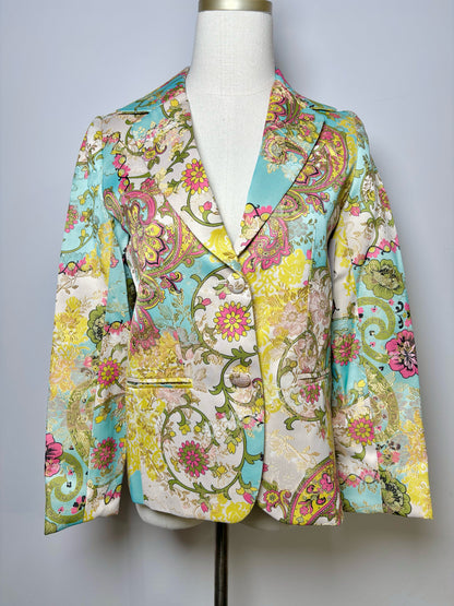 Women Size XS Cynthia Rowley Multi-Color Paisley Jacquard Blazer