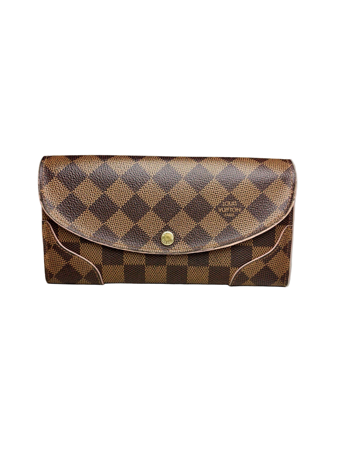 Brown checkered Louis Vuitton wallet with gold button