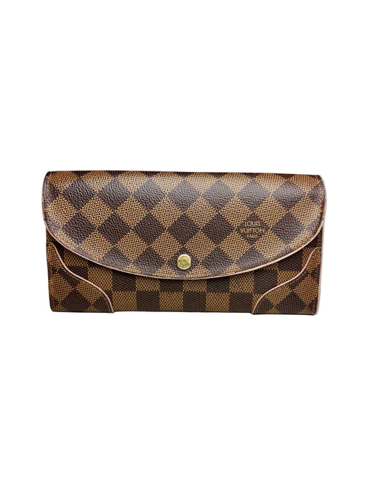 Brown checkered Louis Vuitton wallet with gold button