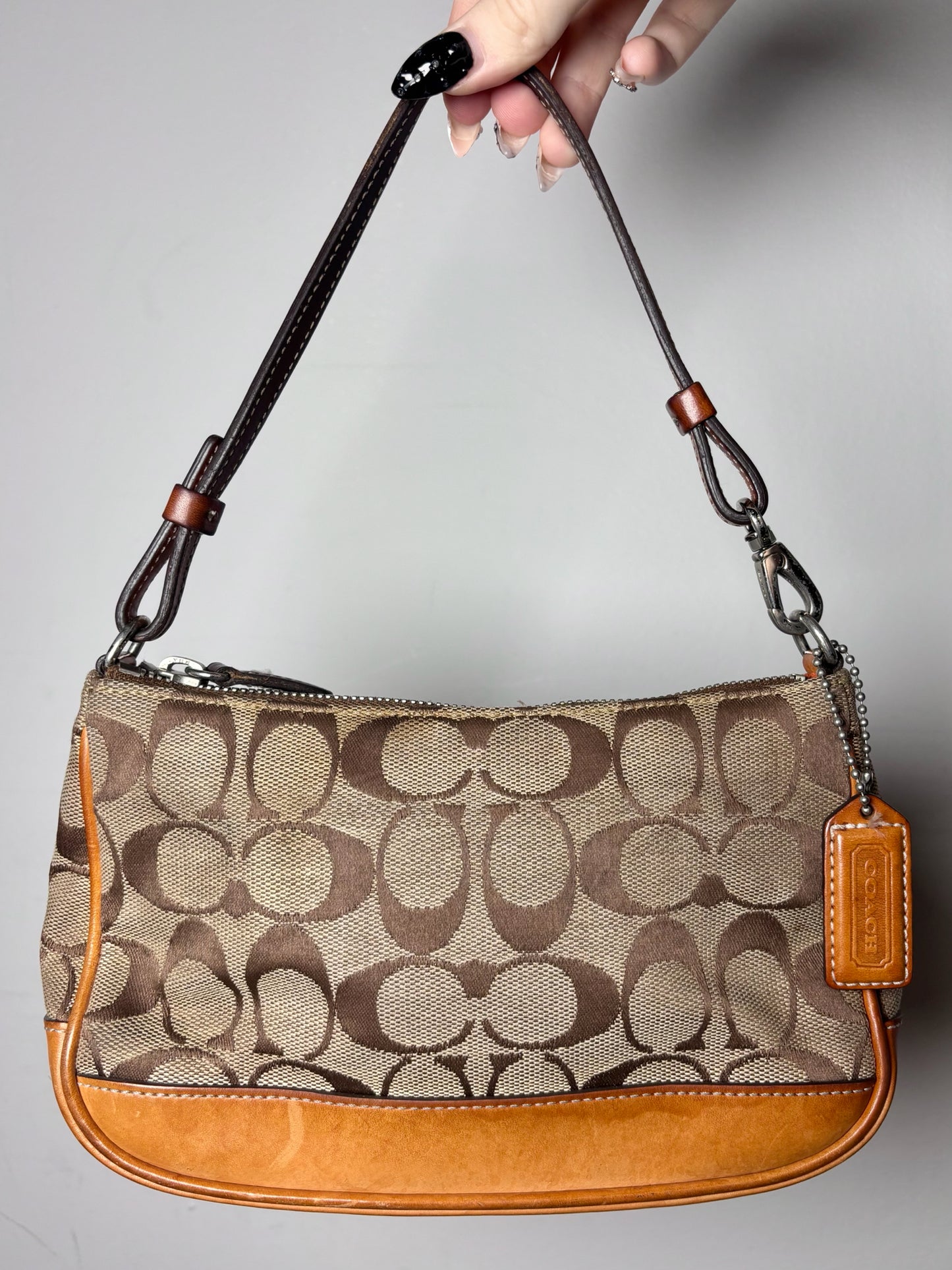 Coach Signature Monogram Vintage Canvas, Leather Pre-owned Brown, Beige Purse
