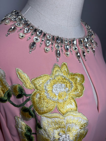 Women's Carolina Herrera Floral Crystal Embellished Pre-Owned Kaftan Dress