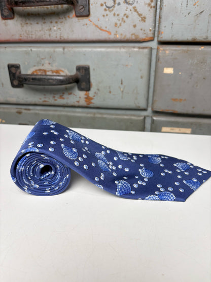 Hermes Blue 100% Silk Clam & Pearls Men's Tie