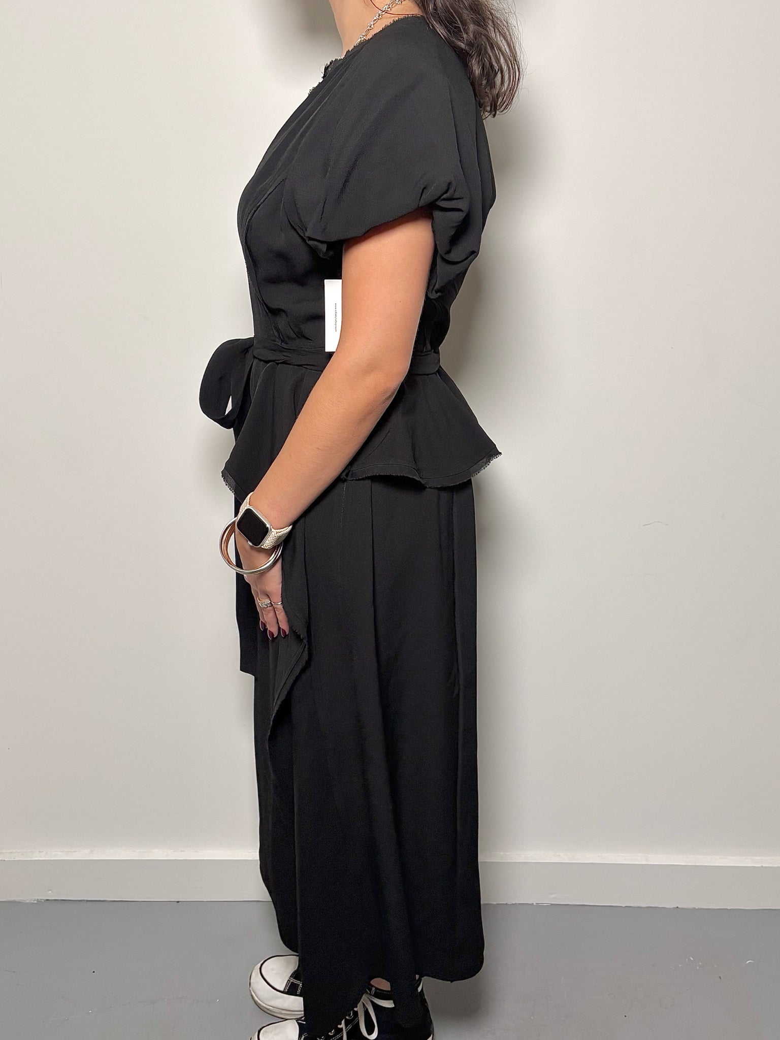how to style a black peplum dress Midi Black Peplum Dress - Luxury Designer Clothing