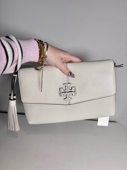 Women's Tory Burch McGraw Pebble Grain Leather Pre-owned, NWT Bone Cowhide Purse