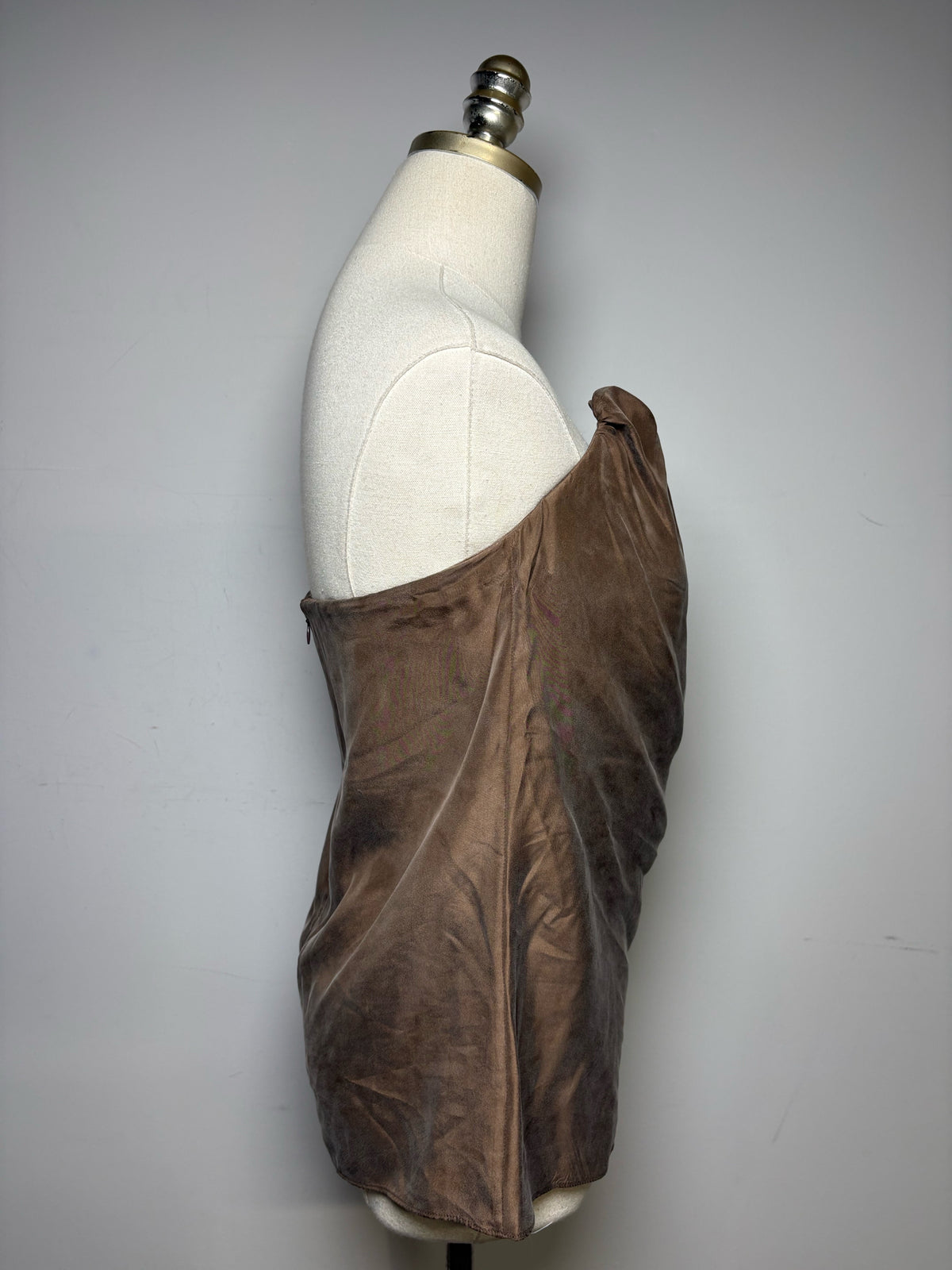 Women's Size 36 (US 2) Toteme Moulage Brown Pure Silk Pre-Owned Bustier Top
