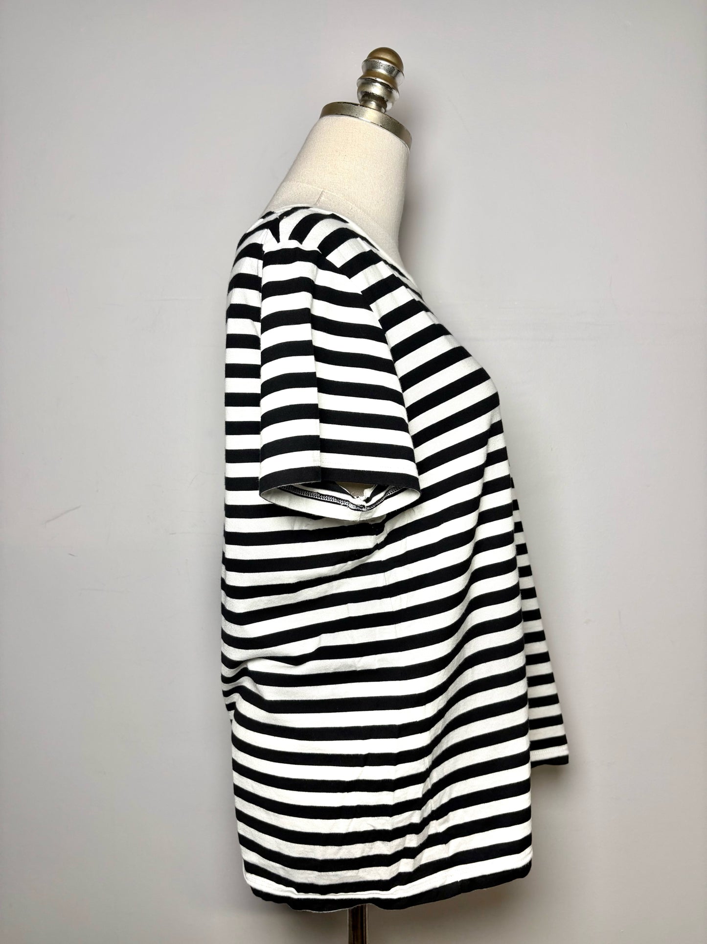 Women Size M Max Mara Black/White Striped, Embroidered Cotton Pre-owned T-shirt