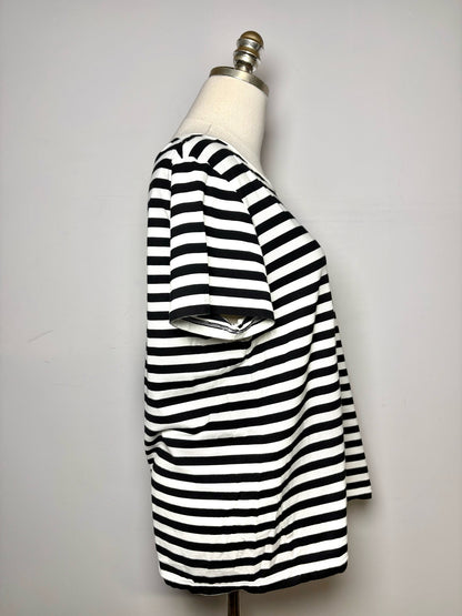Women Size M Max Mara Black/White Striped, Embroidered Cotton Pre-owned T-shirt