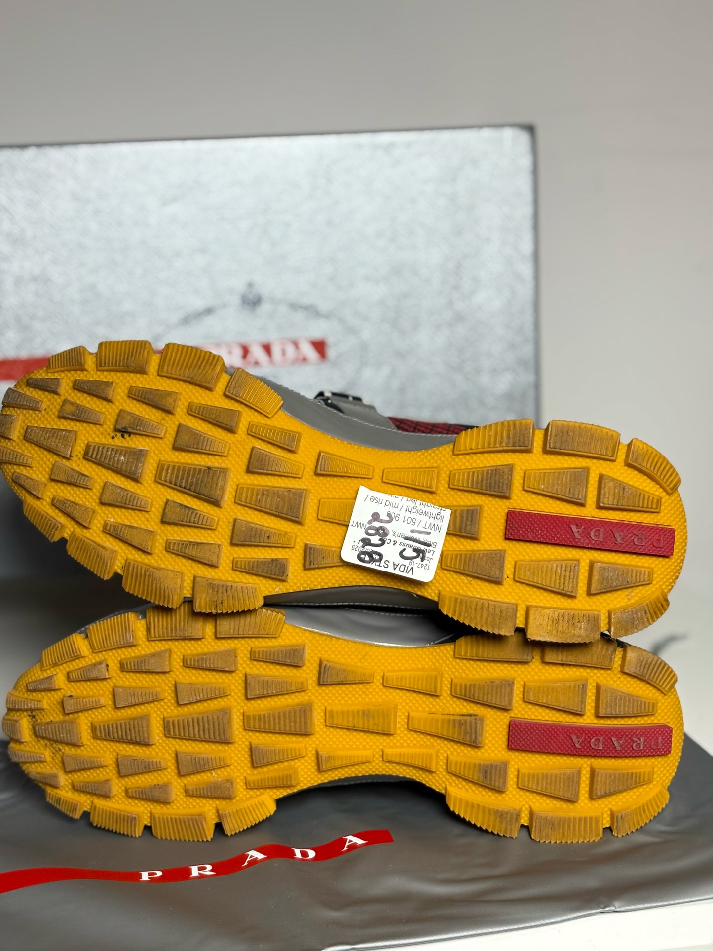 Prada Black,Gray,Red,Yellow solid w abstract lines Men's Sneakers