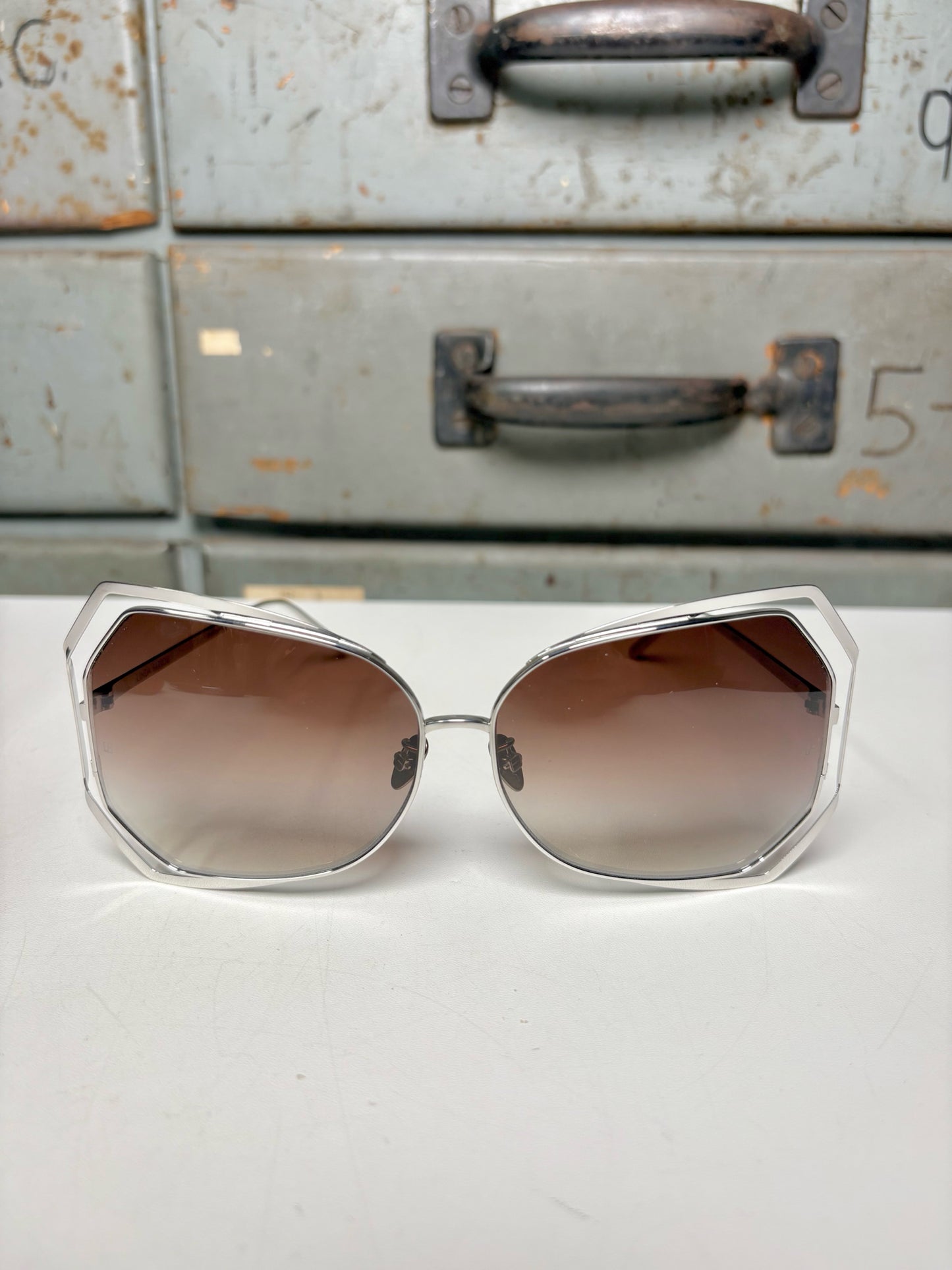 18k White Gold-Plated Linda Farrow White Gold Sunglasses