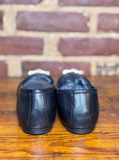 W Shoe Size 9 Freda Salvador Black Crystal Bow Pre-owned, NWT Flats