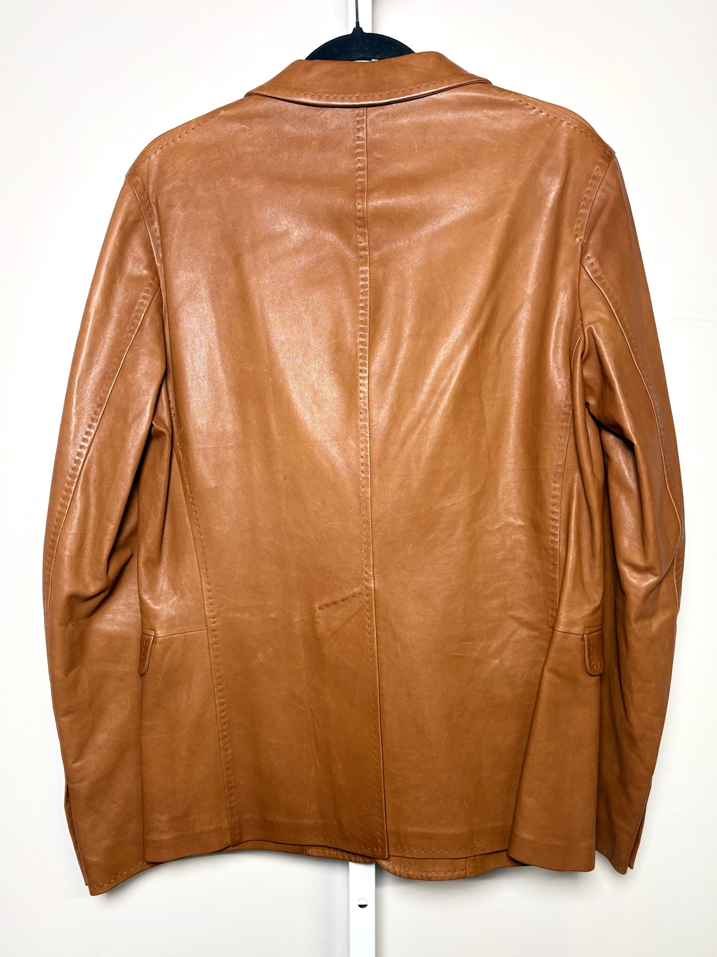 Dsquared2 Cognac Leather Solid Men's 52 (L, US) Jacket/Shacket Pre-owned