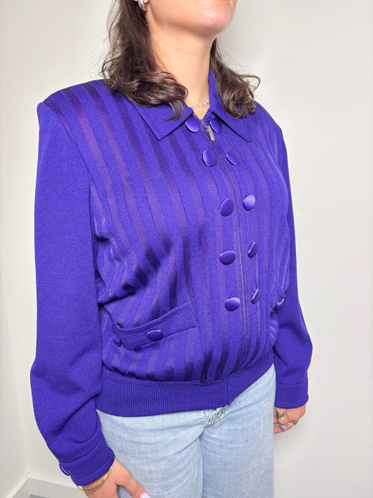 Women Size M St. John Purple Solid Wool Blazer