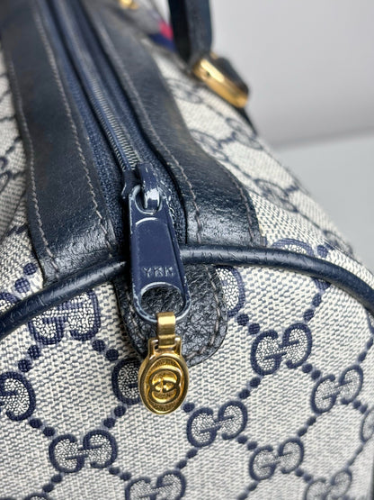 Vintage Gucci Boston Bag Monogram Navy Coated Canvas w/Leather Trim | Pre-owned