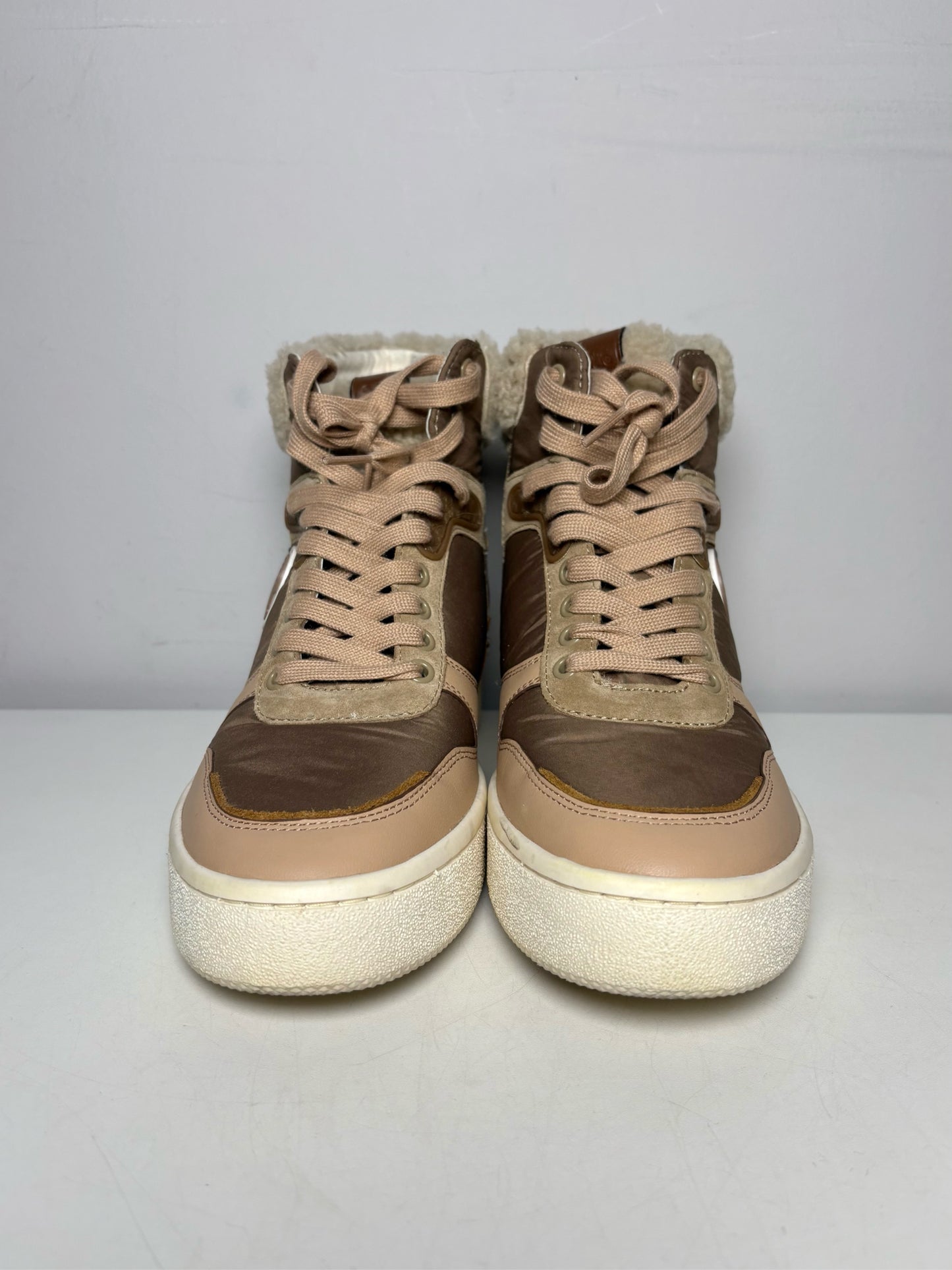 W Shoe Size 9.5 Coach C220 High Top Tan Suede, Nylon Pre-owned Sneakers